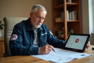 Artisan du bâtiment retraité consultant son compte Retraite Pro BTP et ses points Agirc-Arrco sur tablette