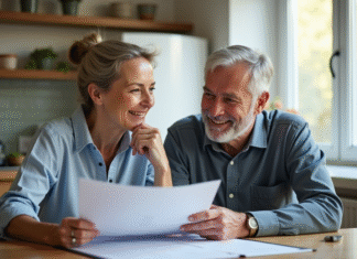 Plan épargne retraite : optimiser son épargne pour un futur serein Couple souriant planifiant leur retraite à la cuisine