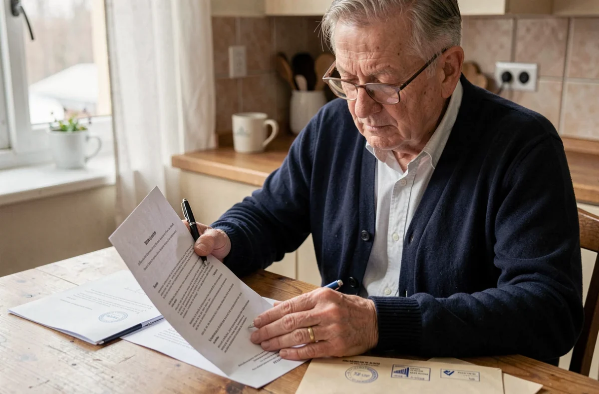 Un homme de plus de 70 ans qui consulte les documents administratifs nécessaires au renouvellement de son permis de conduire