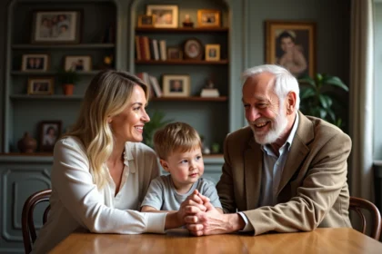 Photo hyperrealiste d'une famille réunie dans un appartement parisien