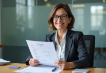 Inscription taxi conventionné : comment procéder ? Femme d'affaires avec formulaire médical en bureau officiel