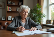 Héritage : qui reçoit les liquidités ? Les règles à connaître Femme agee examine documents et argent dans un salon lumineux