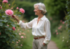 Âge d’or d’une femme : Comment le vivre pleinement ? Femme élégante dans un jardin fleuri avec roses