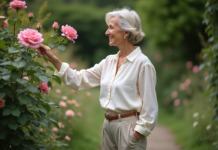 Âge d’or d’une femme : Comment le vivre pleinement ? Femme élégante dans un jardin fleuri avec roses