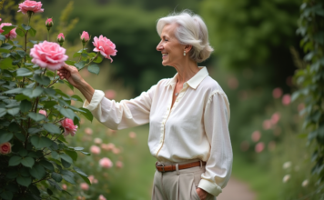Âge d’or d’une femme : Comment le vivre pleinement ? Femme élégante dans un jardin fleuri avec roses