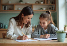 Femme et adolescente discutant à la maison dans un intérieur lumineux