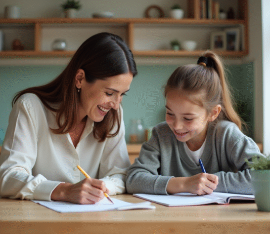 Femme et adolescente discutant à la maison dans un intérieur lumineux