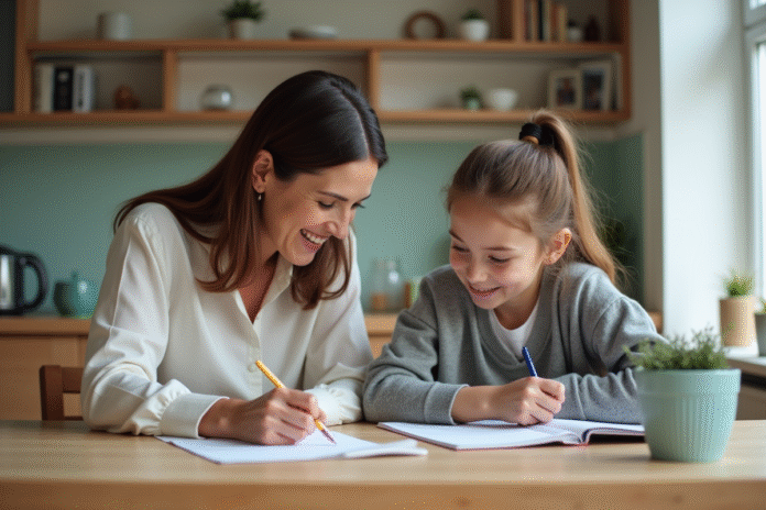 Femme et adolescente discutant à la maison dans un intérieur lumineux
