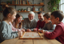 Famille diverse jouant à un jeu de société convivial
