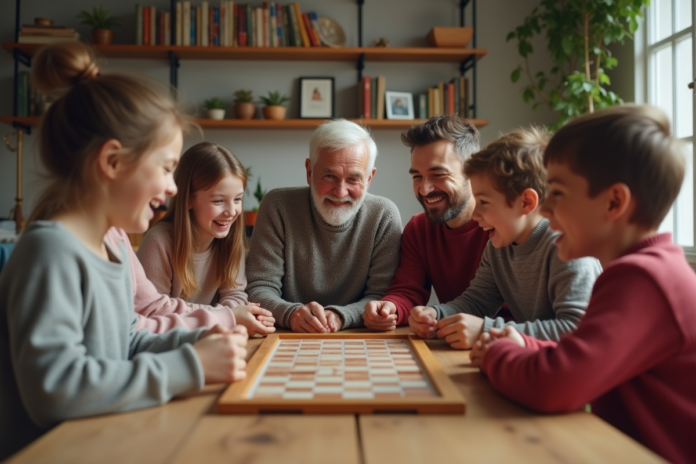 Famille diverse jouant à un jeu de société convivial