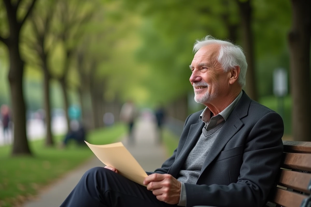 Homme de 70 ans assis seul dans un parc en réflexion
