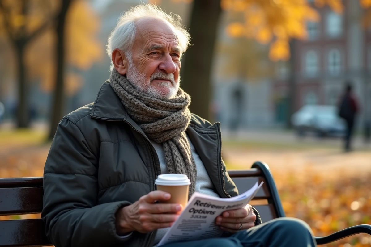 Homme âgé assis sur un banc dans un parc d