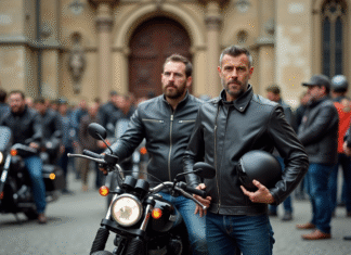 Saint des motards : histoire, légende et célébration en France Motard avec blouson en cuir lors d'une bénédiction