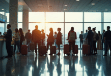 Passagers divers en attente à l'aéroport pour l'enregistrement