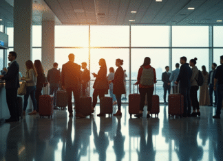 Passagers divers en attente à l'aéroport pour l'enregistrement