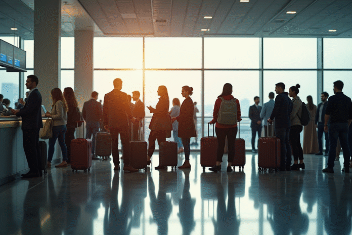 Passagers divers en attente à l'aéroport pour l'enregistrement
