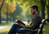 Personne seule lisant un livre de philosophie dans un parc