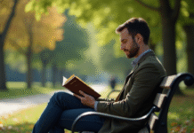 Personne seule lisant un livre de philosophie dans un parc