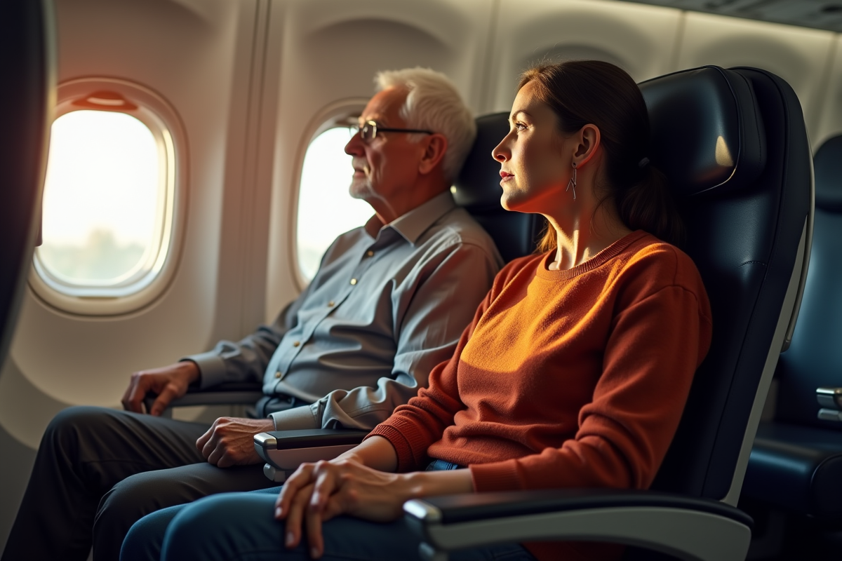 Homme âgé et jeune femme regardant par la fenêtre dans l